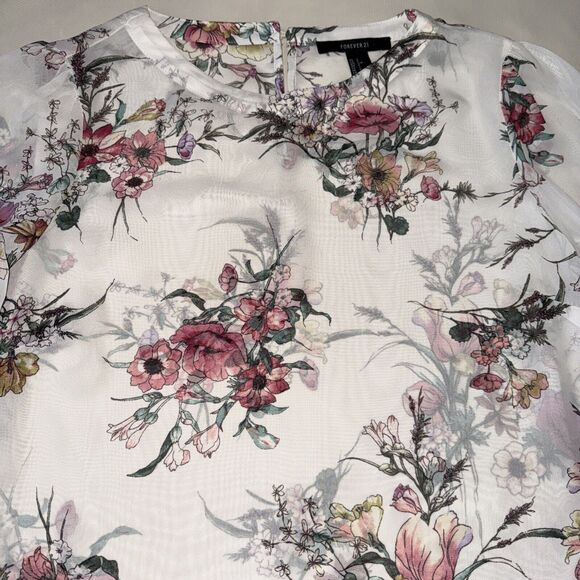 Forever21 Women's Floral Blouse Long Sleeve Semi Sheer - Small - Picture 3 of 8